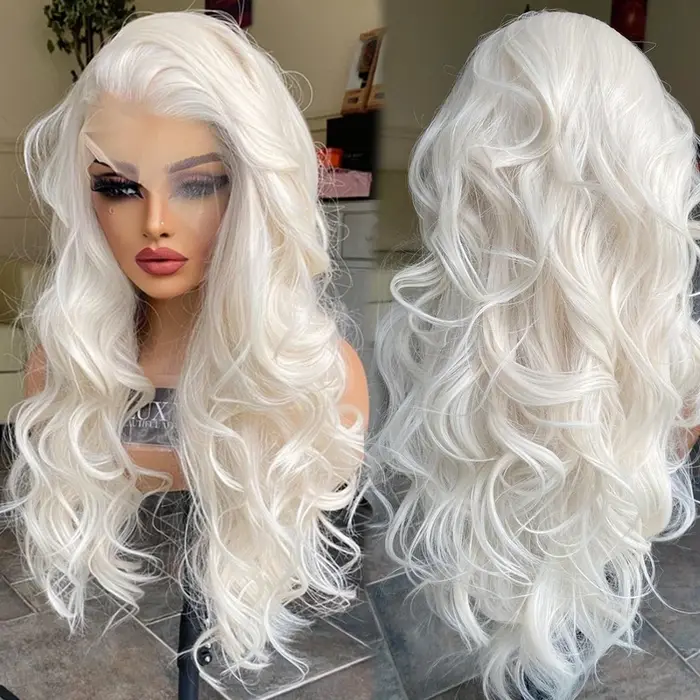 Perruque Lace Front Wig Synthétique Sans Colle Blond Platine