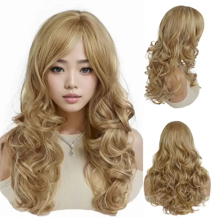 Perruques synthétiques blondes mixtes longues