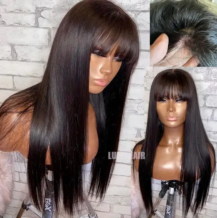 Perruque Full Lace Wig naturelle soyeuse avec frange