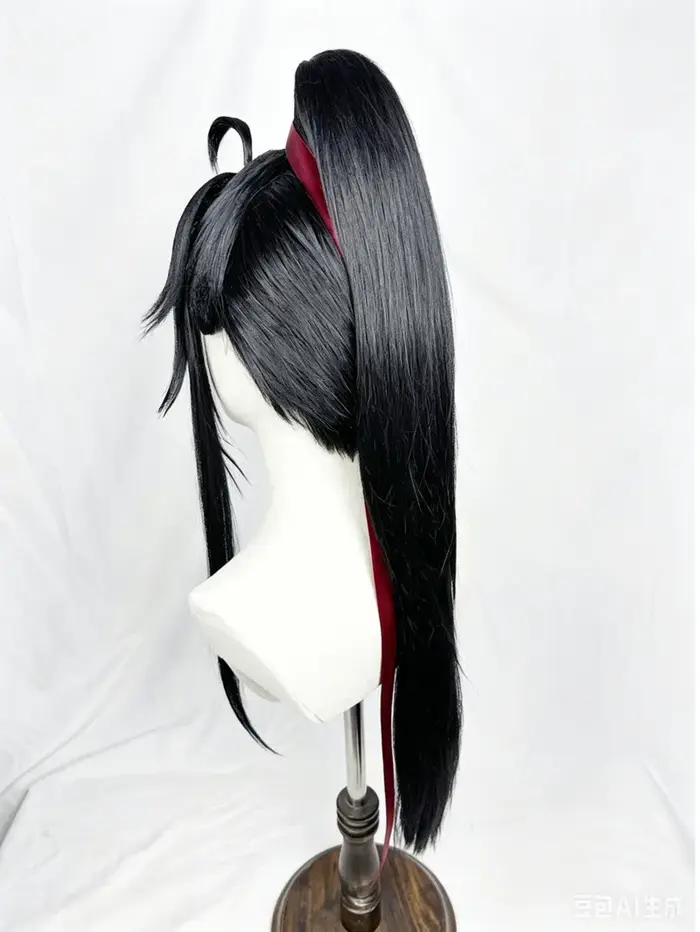 Wei wuxian style perruque grand maître de la culture démoniaque MDZS Lan Wangji noir longue queue de cheval coiffure personnalisé perruques accessoires