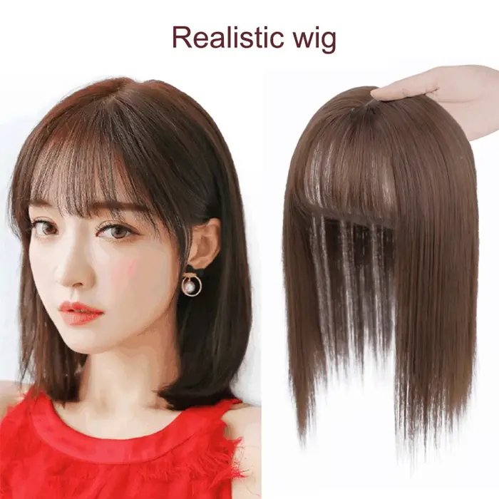 25 cm perruque pièce cheveux raides Toppers postiche anti-dérapant pince en femmes frange