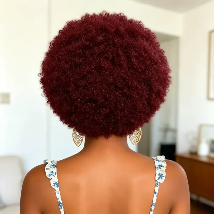 Perruque en cheveux humains bouclés afro 99J bordeaux
