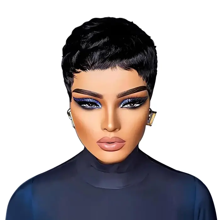 Perruque Brésilienne Naturelle Remy Coupe Pixie, Cheveux Courts, Pré-Plumés, Faite à la Machine, Bon Marché, pour Femme Africaine
