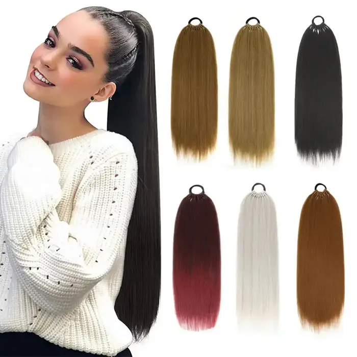 Queue de cheval Extensions de cheveux synthétiques longue droite fausses queues
