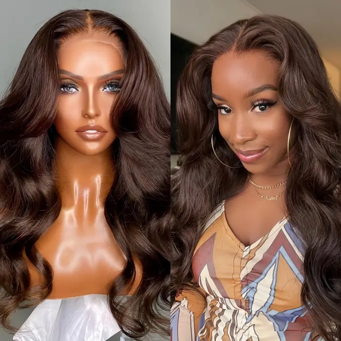 Perruque Lace Front Wig Body Wave Naturelle, Cheveux Humains, Brun Chocolat, 13x6, HD, Densité 250, 