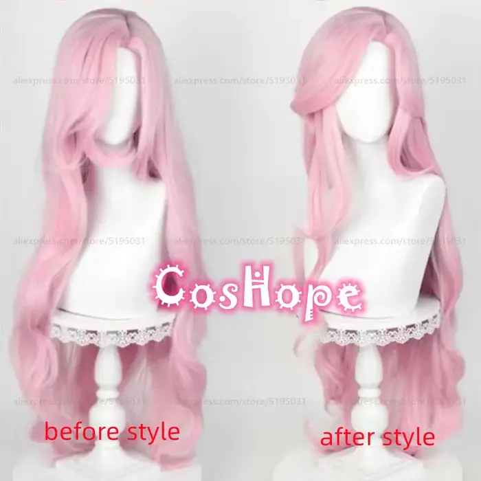 Fluttershy Cosplay perruque unisexe 100 cm longue vague bouclée cheveux rose