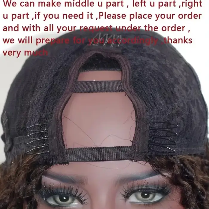 Ombre miel blond Afro crépus bouclés indien 100% cheveux humains réglable sans colle U partie perruq