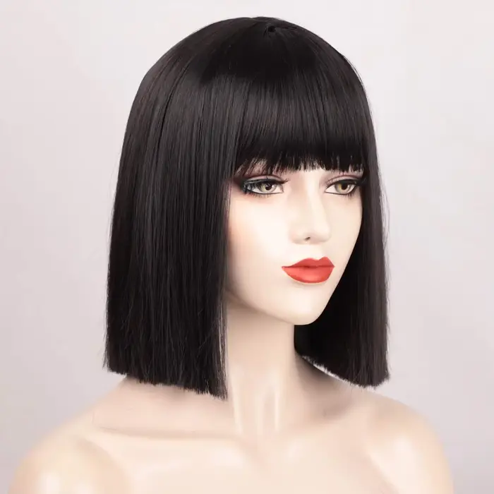 Perruque Bob Noire Courte avec Frange pour Femme