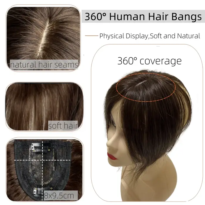 25cm pince en cheveux humains naturels Topper pour femmes frange