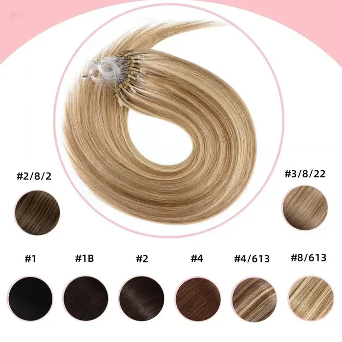 Extensions de cheveux humains 100% naturels à micro-anneaux, tissage droit professionnel avec anneaux pour un look naturel, couleurs 1B-613