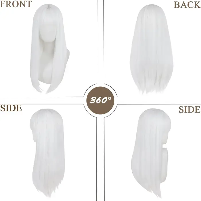 Perruque synthétique longue et lisse blanche pour femmes