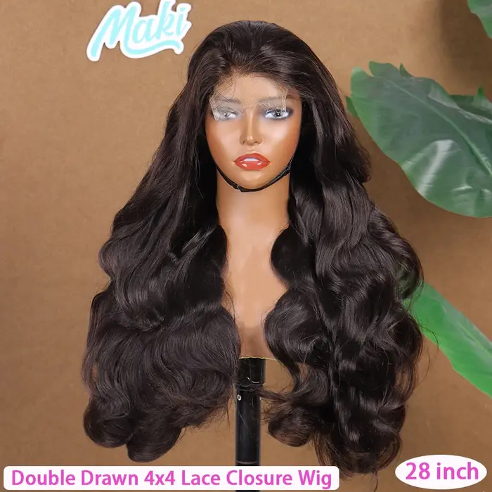 Perruques en cheveux humains Body Wave Double Drawn, avec closure frontale HD 4x4 13x4, pré-épilées,