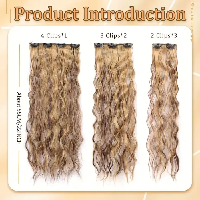 Extension capillaire synthétique bouclée et crépue de 22 pouces, postiche ample et ondulée à clipser pour femmes, 6 pièces/ensemble, pour le quotidien