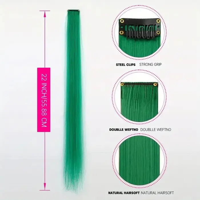 Extensions capillaires synthétiques à clips, postiche arc-en-ciel résistante à la chaleur, couleurs 