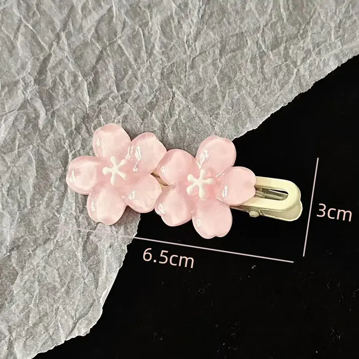 Pince à cheveux rose romantique sans fleur avec frange pour fille