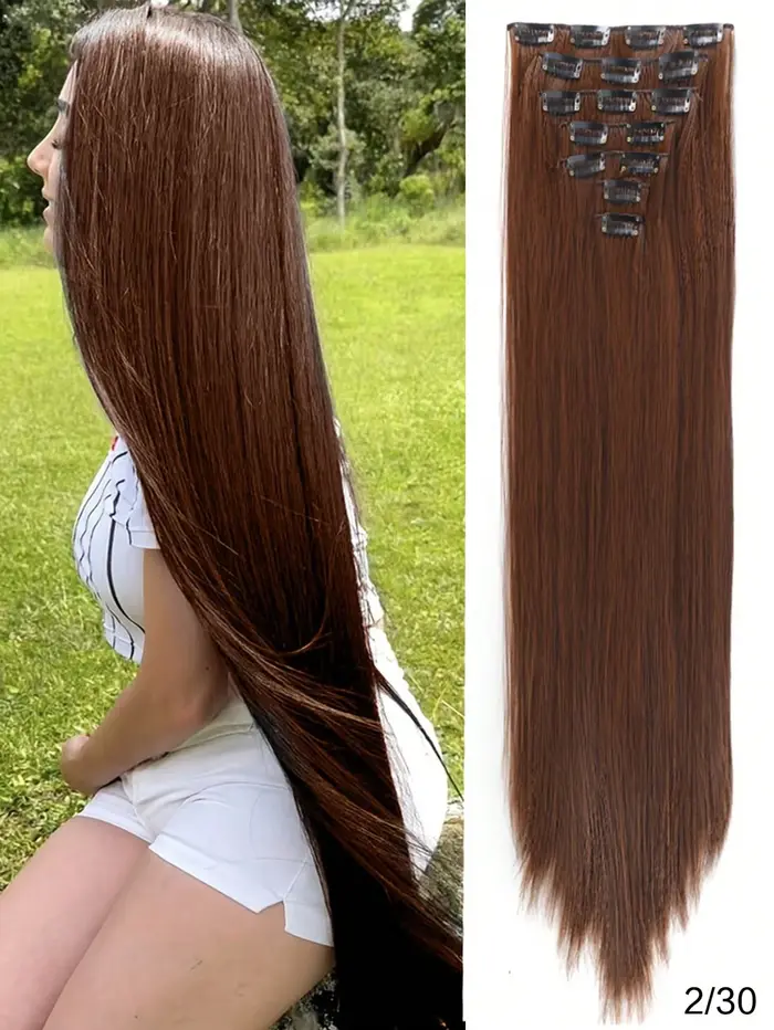 Extensions de cheveux synthétiques lisses à clipser