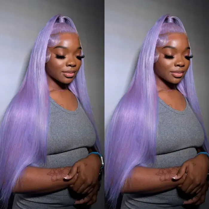 Perruque Lace Front 13x6 en Cheveux Humains Violet Lilas, Perruque Frontale en Dentelle Couleur Lava