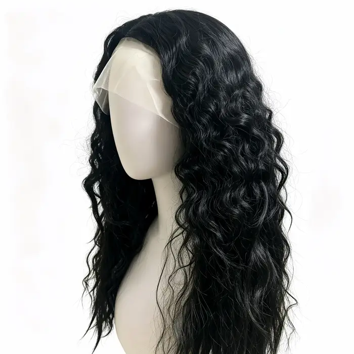 Perruque synthétique noire bouclée longue pour femme