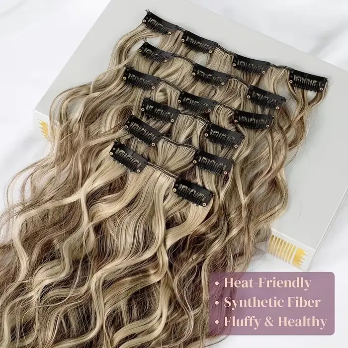 Extension capillaire synthétique bouclée et crépue de 22 pouces, postiche ample et ondulée à clipser pour femmes, 6 pièces/ensemble, pour le quotidien