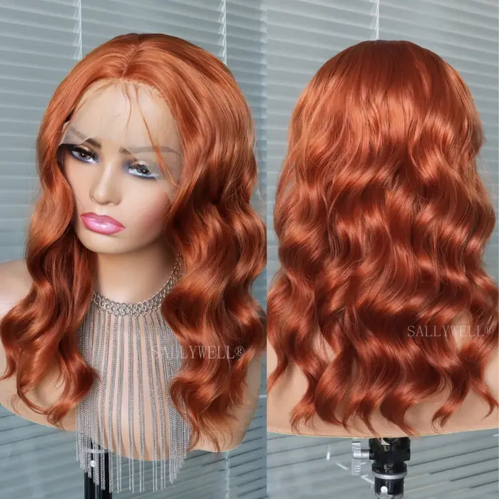 Perruque Lace Front Wig synthétique Body Wave Orange foncé