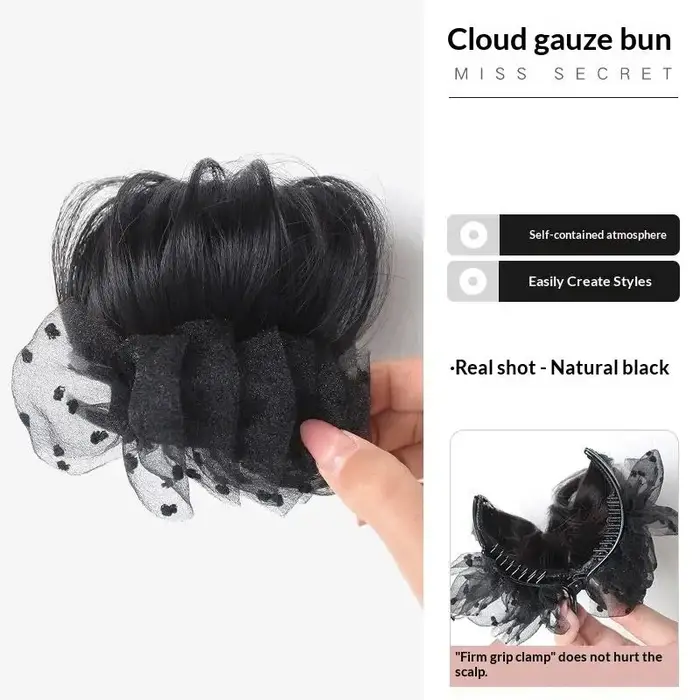 Chignon synthétique à clipser avec décoration en tulle