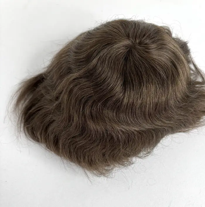 Perruque toupet de haute qualité pour hommes, prothèse capillaire naturelle 100% cheveux humains, sy