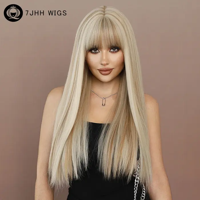 Perruque synthétique longue et lisse Blonde claire pour femmes
