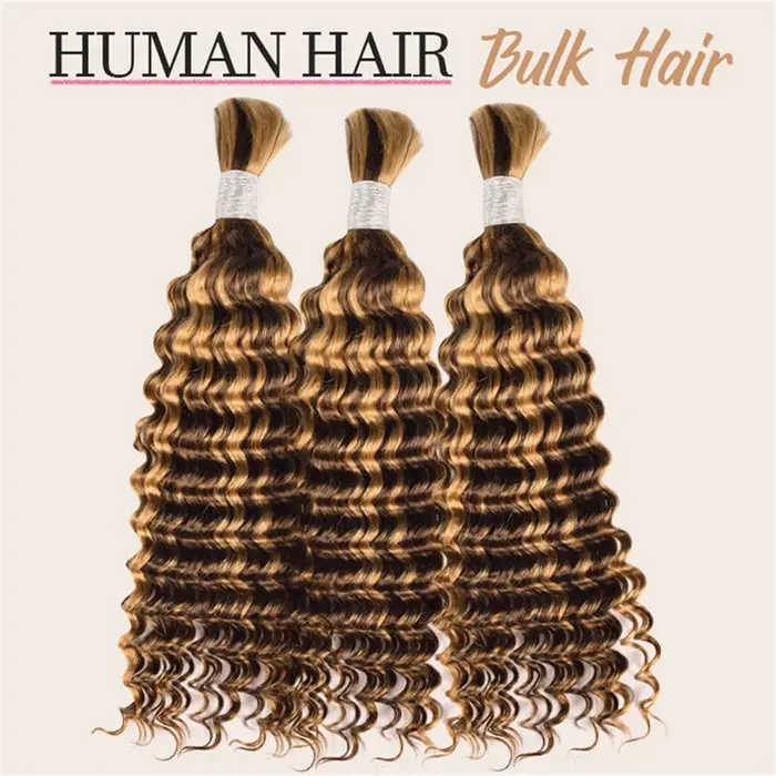 Cheveux humains à tresser style bohème 4/27, ondulés profonds, en vrac, sans trame, extensions de cheveux bouclés pour tresses bohèmes