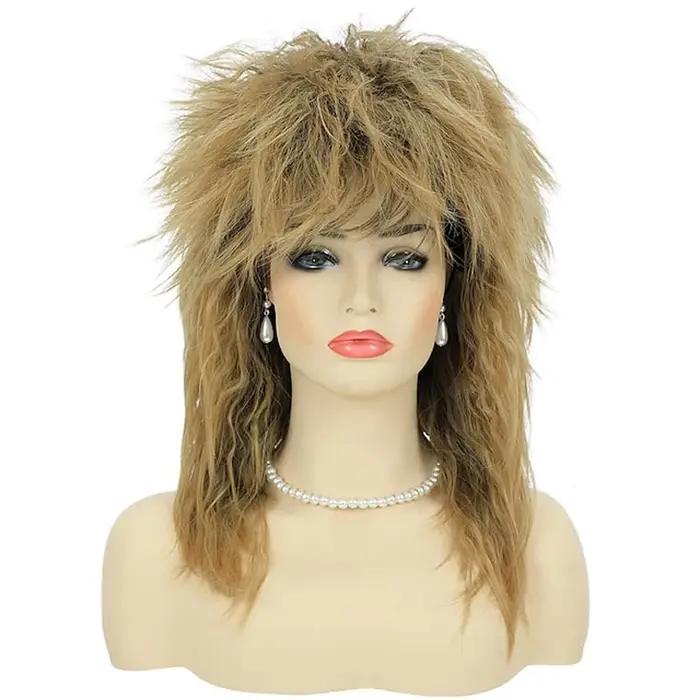 HAIRJOY cheveux synthétiques 80s Tina Diva Costume perruque pour femmes grand blond Rocker taureau perruques Glam Punk
