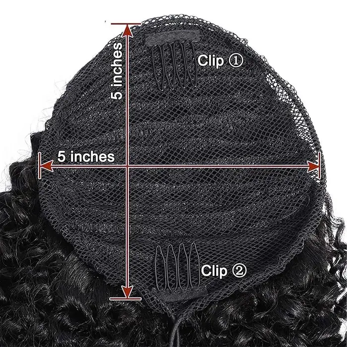 Extensions de queue de cheval bouclées vague profonde cordon queue de cheval pour les femmes noires cheveux humains avec pince en queue de cheval épaisse cheveux naturels # 1B