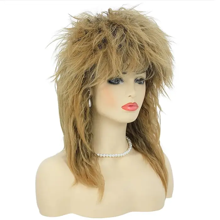 HAIRJOY cheveux synthétiques 80s Tina Diva Costume perruque pour femmes grand blond Rocker taureau perruques Glam Punk