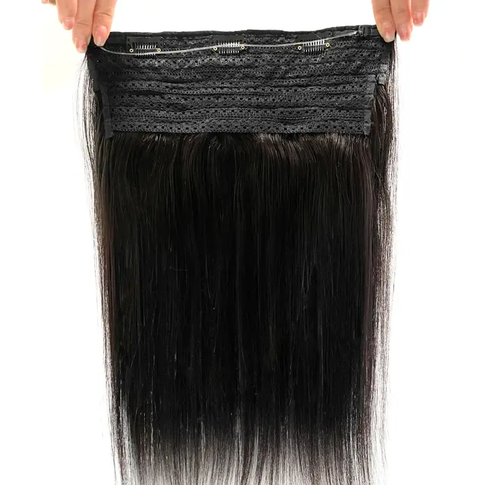 Extensions de cheveux de fil droit vrais cheveux humains fil noir naturel Extensions de cheveux humains 16-26 pouces ligne de poisson pince dans l'extension