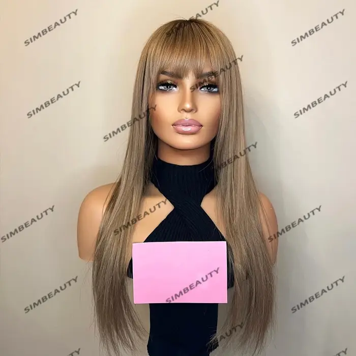 Perruque Lace Front Wig naturelle indienne Remy, cheveux lisses et longs, blond ombré, sans colle, a