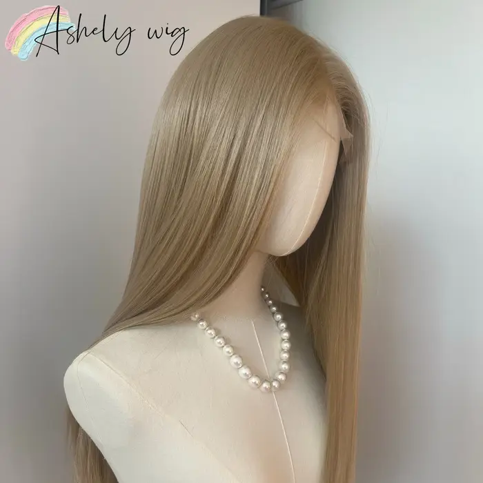 Ashely – perruque Lace Front Wig synthétique lisse et longue, blond platine, 26 pouces, 13x4, Fibers