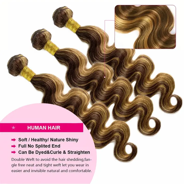 Faisceaux à reflets avec fermeture frontale brésilienne vague de corps Ombre Blonde cheveux humains