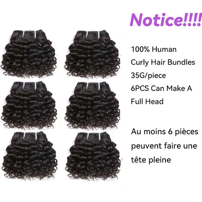 Code Calla rebondissant cheveux bouclés paquets Double tirage indien 6 pouces coupe courte Remy Extensions