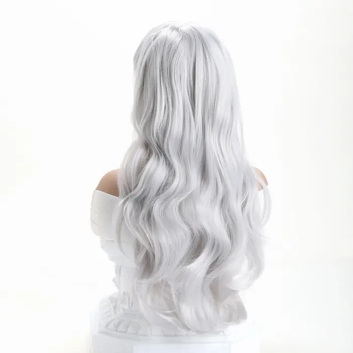 Perruques blondes claires argentées avec frange