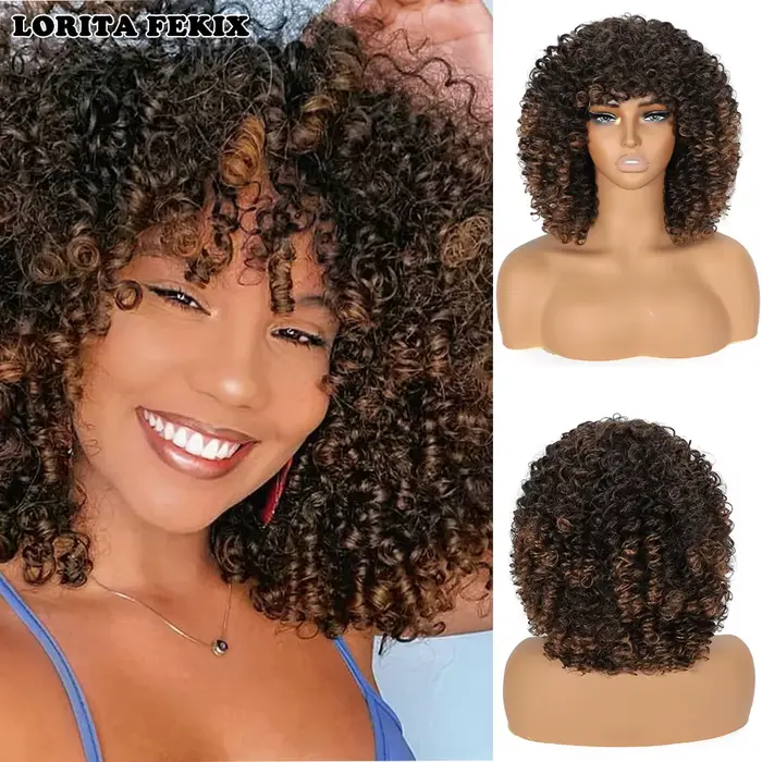 Perruques bouclées blondes pour femmes perruques courtes Afro crépues bouclées avec frange perruque