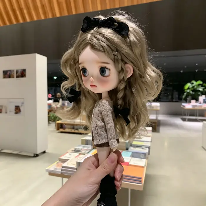 Perruque longue et droite brune à raie centrale pour poupée Blythe, circonférence de tête 24,5-26,5 