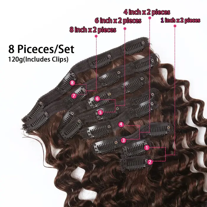 Pince bouclée brune dans les Extensions de cheveux vrais