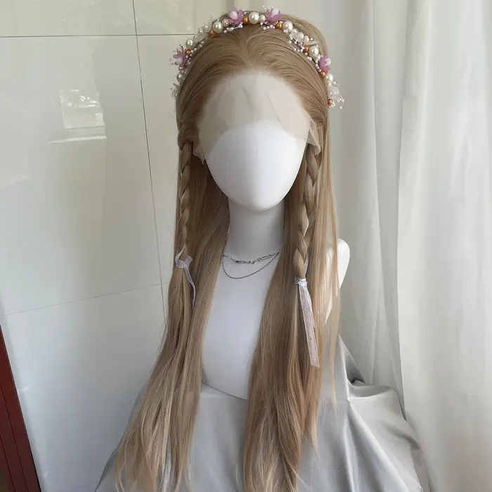 Perruque Lace Front Wig synthétique Blonde miel 13x4, 26 pouces, perruques longues et lisses sans colle, résistantes à la chaleur, partie libre pour femmes