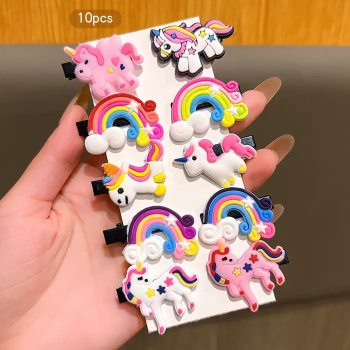 10 pinces à cheveux poney arc-en-ciel