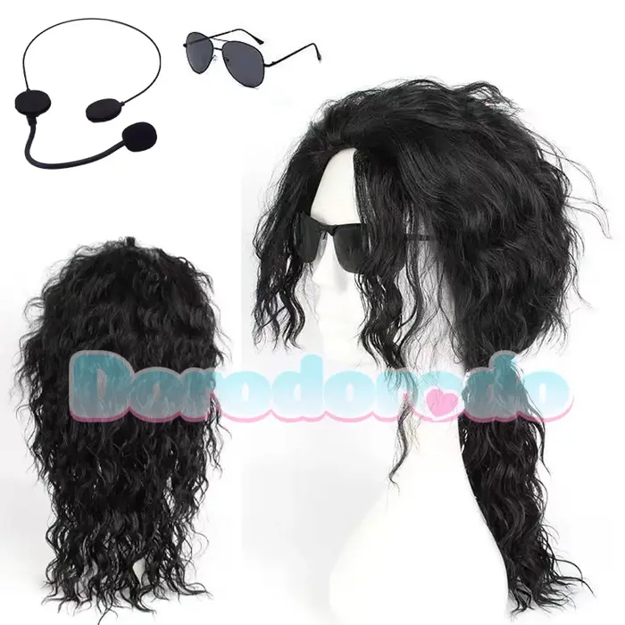Perruque de cosplay Michael Jackson, tenue vintage des années 80, lunettes, micro, accessoires de scène pour fête d'Halloween, unisexe