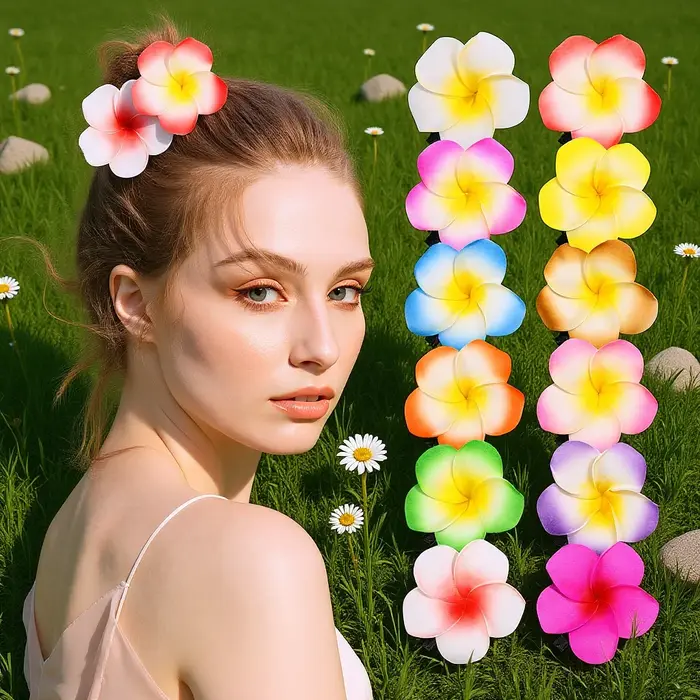 Eva Plumeria pinces à cheveux 12 pièces pince à cheveux fleur hawaïenne pour les femmes festif Luau 