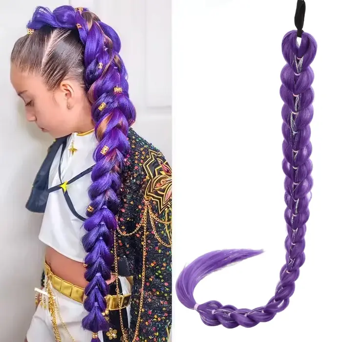 Queue de cheval synthétique tressée violette de 32 pouces avec paillettes, extensions super brillant