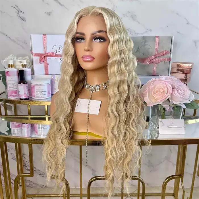 UNIQUEWIG – perruque Lace Wig synthétique longue de 26 pouces, perruque ondulée Blonde pour femmes, 