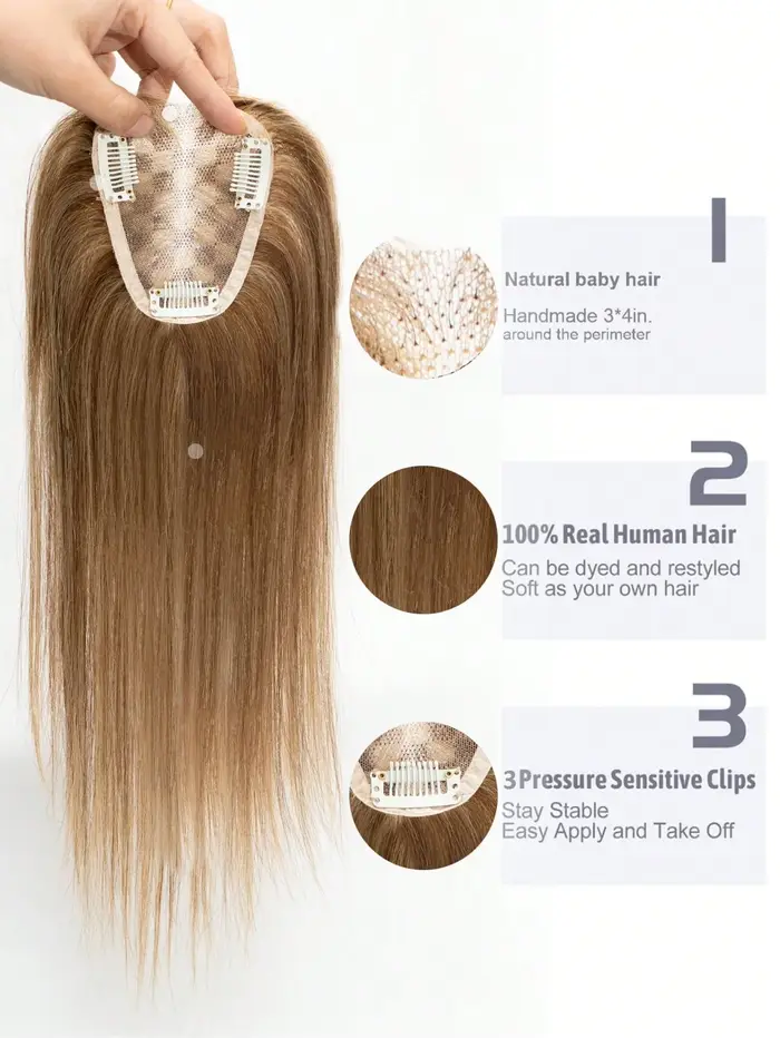 Topper en cheveux naturels pour femme : postiche élégant, facile à porter, volume et longueur instantanés