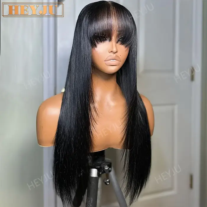 Perruque sans colle avec frange, cheveux humains, dentelle HD 3x1, perruques lisses en cheveux humai