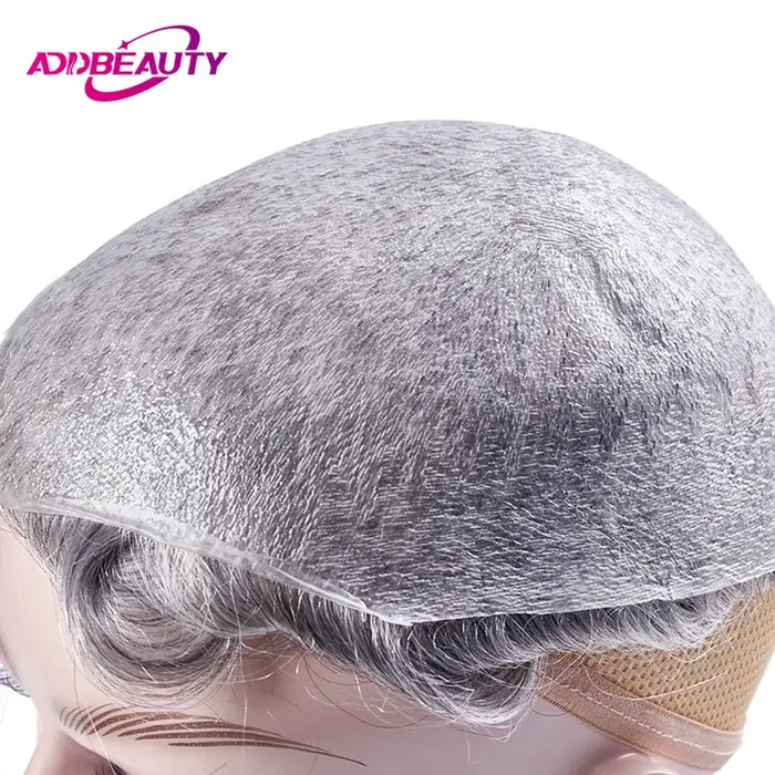 Full PU 0.02-0.03mm Vloop homme toupet indien perruques de cheveux humains peau Super mince hommes prothèse capillaire