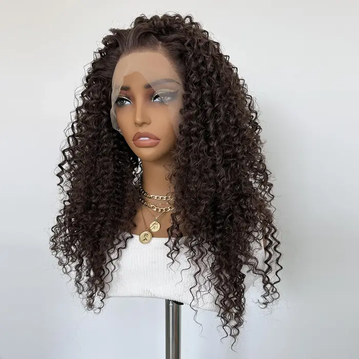 Perruque bouclée marron chocolat 13x4 Lace Front